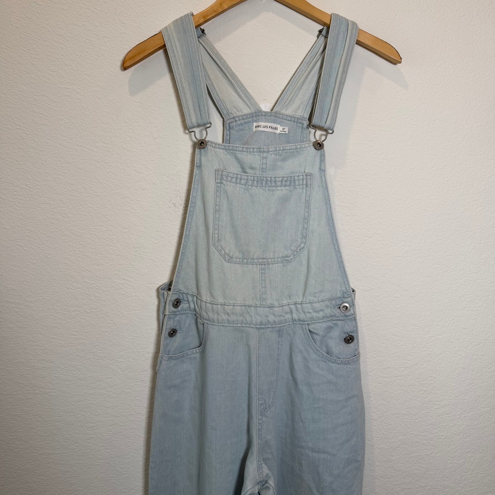 Avec Les Filles Light Wash Denim Wide Leg Overalls Blue Size 27